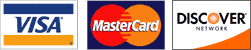 We Accept Visa, MasterCard, and Discover Network